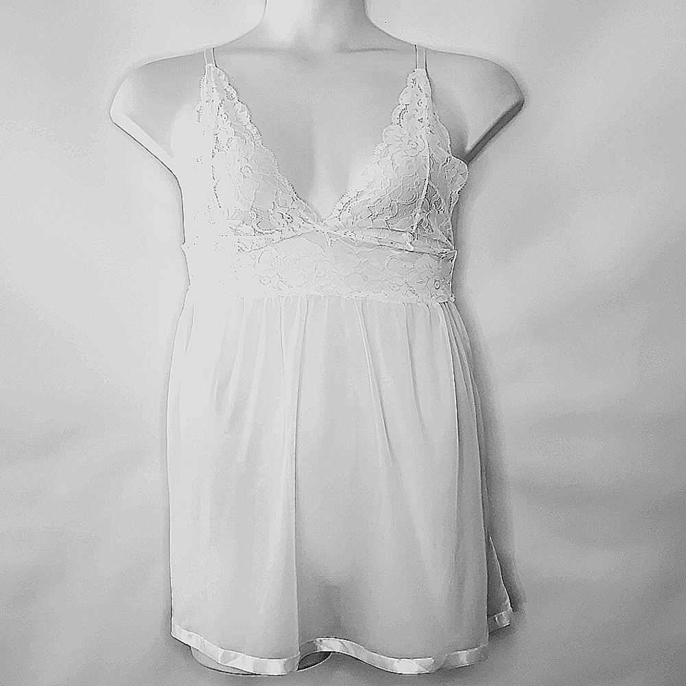 Sheer Babydoll Lace Top Size M White Open Back Lingerie Festival Fairy Romantic